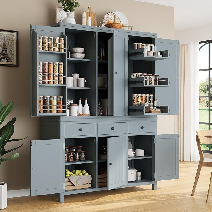 74.8''H High Freestanding Kitchen Pantry, Wooden Kitchen Organizers Cupboard by VilroCaz