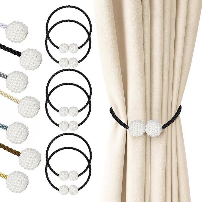 Hion Magnetic Curtain Tiebacks Black 6 Pack, Curtain Tiebacks Buckles Holdbacks by Hion