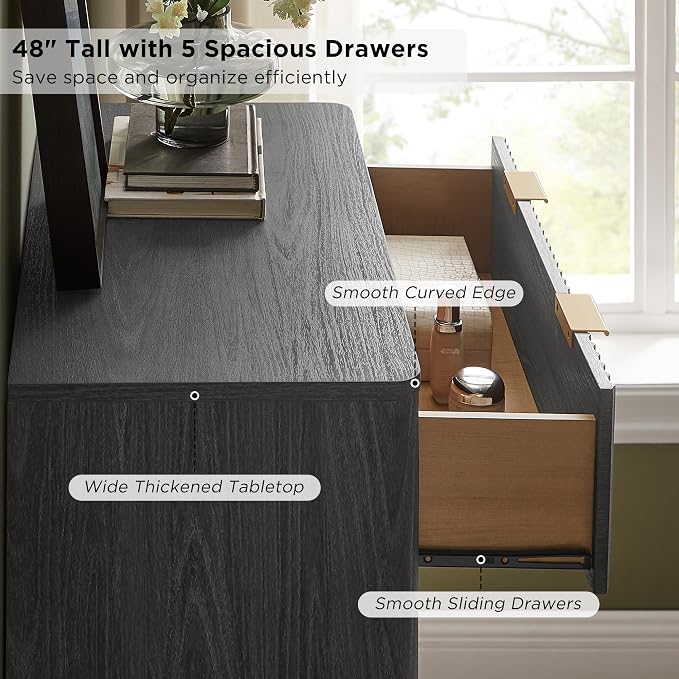 T4TREAM Fluted 5 Drawers Dresser, Curved Profile Design, Wood Drawer Organizer - Image 4