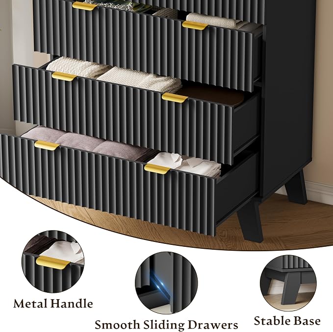 BORNOON 46" Tall Dresser for Bedroom, 6-Drawer Fluted Chest of Drawers - Image 5