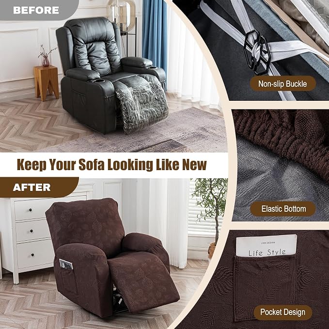 Gennia Recliner Chair Covers 3 Pieces, Waterproof Jacquard Reclining Chair Cover - Image 5