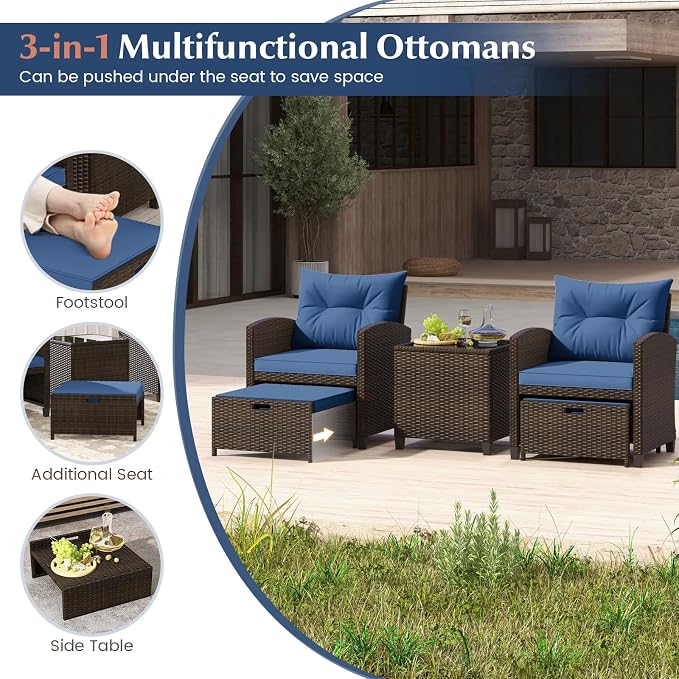 Tangkula 5 Pieces Patio Conversation Set, PE Wicker Rattan Outdoor Furniture Set - Image 8