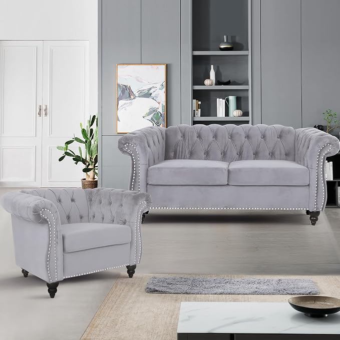 QHITTY 2 Piece Living Room Set, Sectional Chesterfield Sofa Chair Contemporary - Image 9