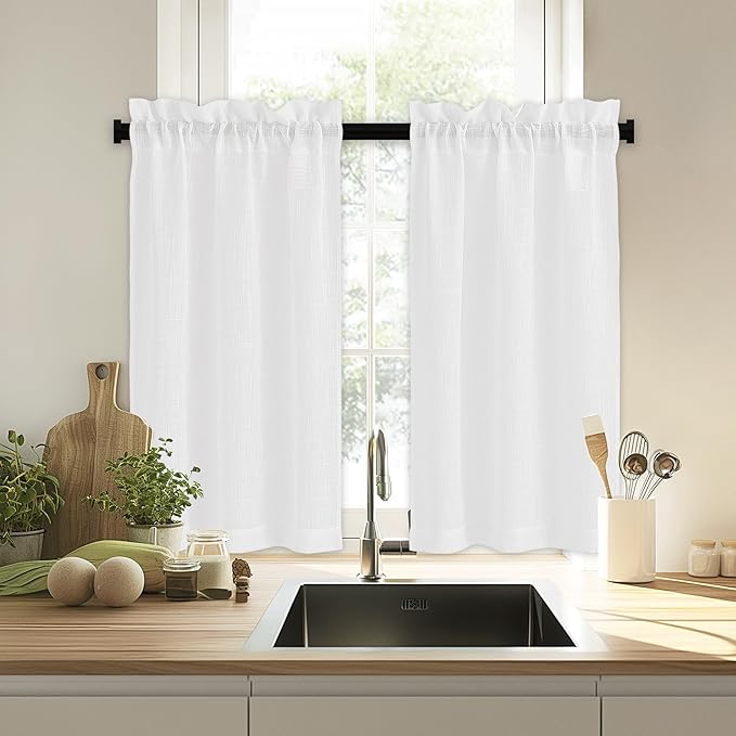 RYB HOME Cafe Curtains 24 inches Length, Linen Sheer Short Curtains - Image 7