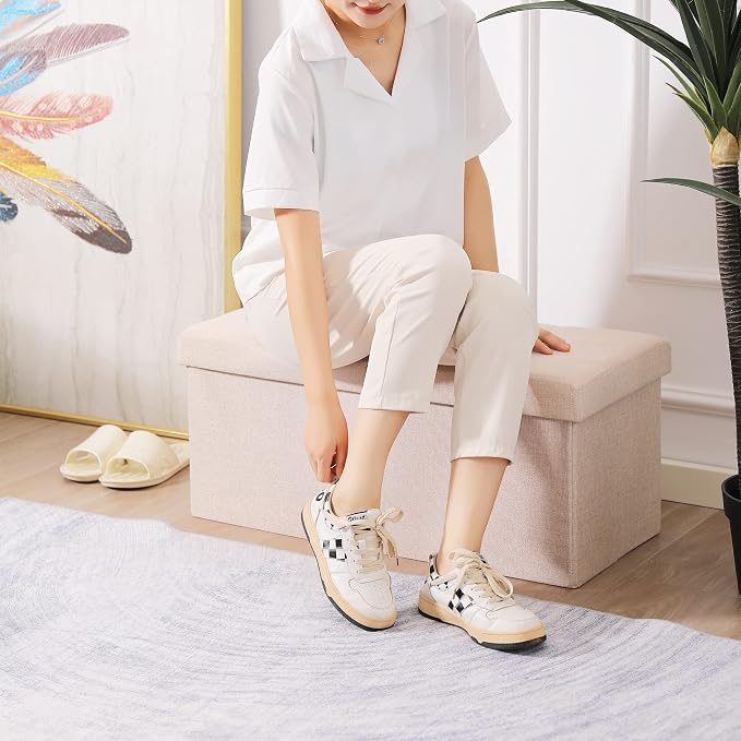 Storage Ottoman Bench Foldable Seat Footrest End of Bed Ottoman - Image 4