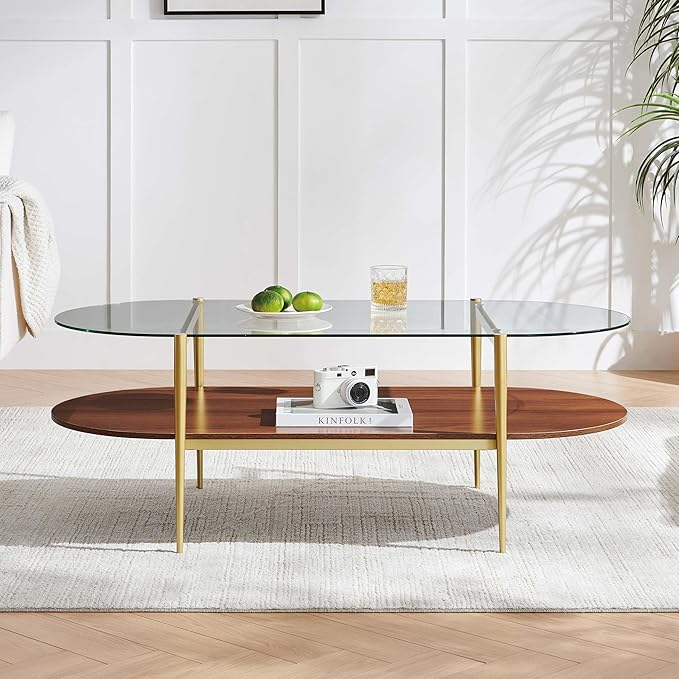 LumFurn X-Large Oval Glass Coffee Table, Mid-Century Modern Design, L47 x W24 x - Image 3