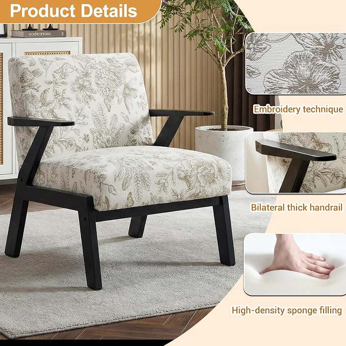 Floral Accent Chair, Mid Century Modern Chairs, Upholstered Armchair - Image 4