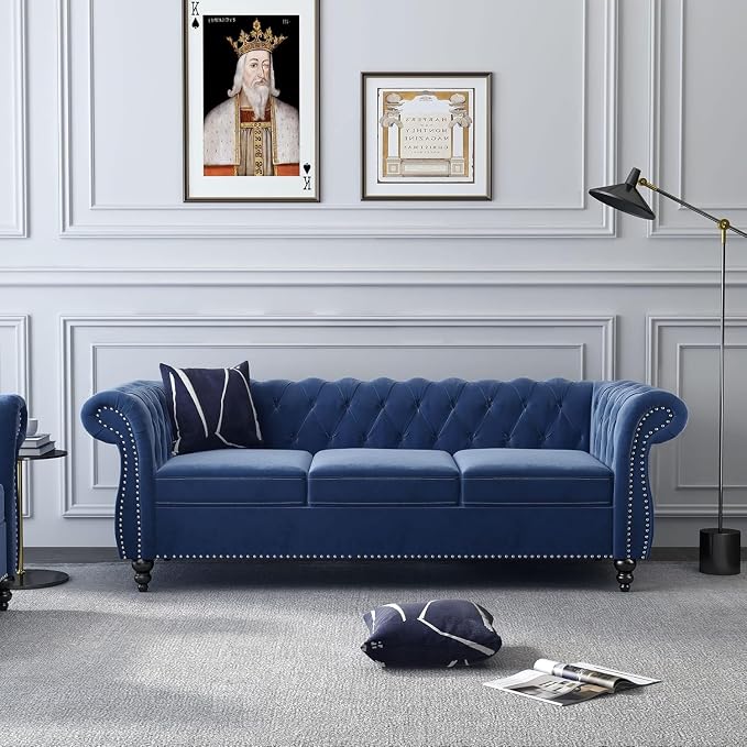 Mid-Century 3 Seater Sofa, Velvet Couch - Image 6