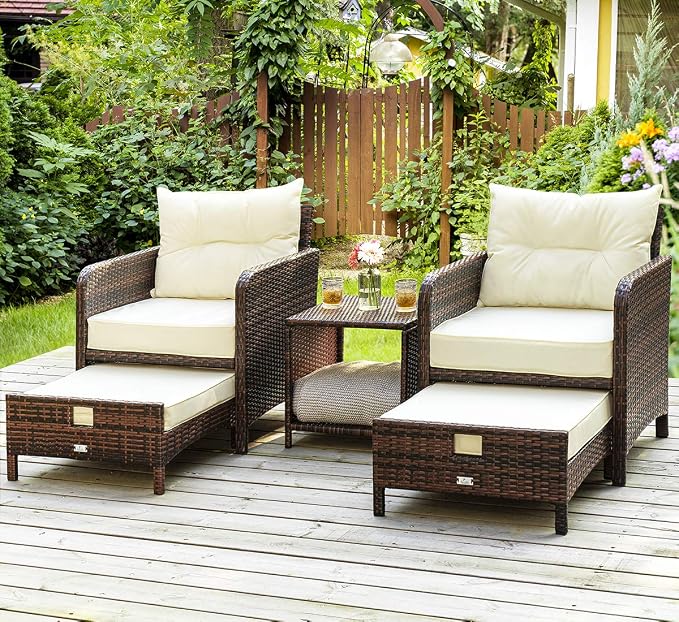 Pamapic 5 Pieces Patio Furniture Set, Rattan Balcony Furniture by Pamapic