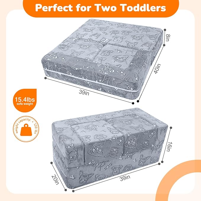 MeMoreCool Kids Sofa Couch, Glow-in-the-Dark Plush Cover, Convertible Foam - Image 3