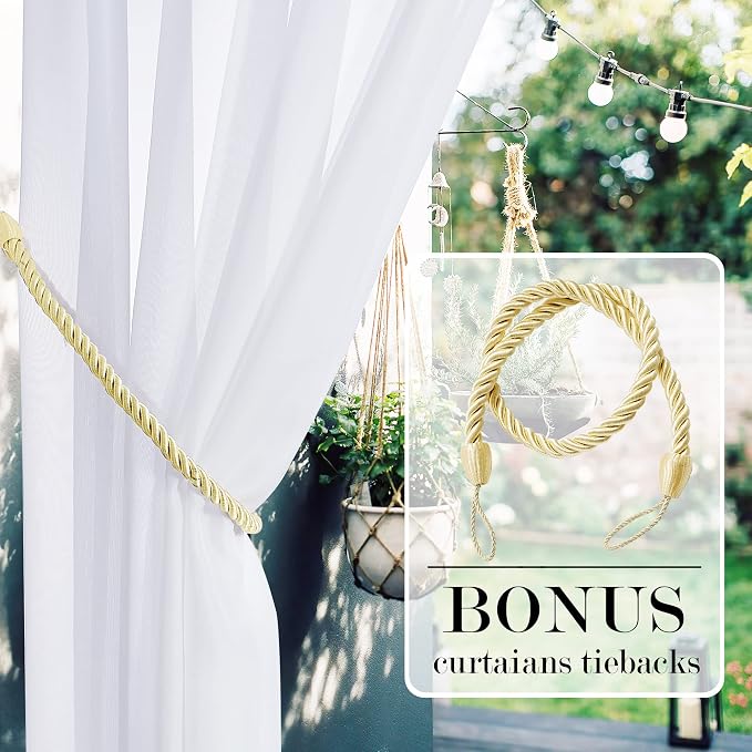 RYB HOME Detachable Sticky Tab Top Outdoor Curtain White Sheer - Image 4