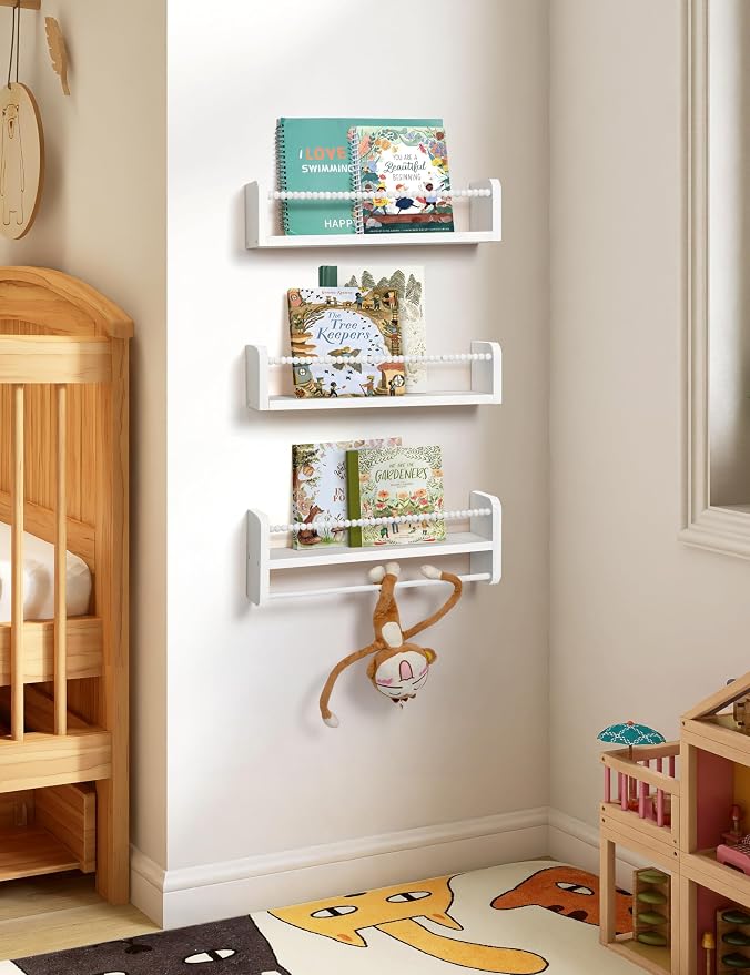 Maxpeuvon Nursery Bookshelves Set of 3, Natural Wood Nursery Floating Shelves - Image 3