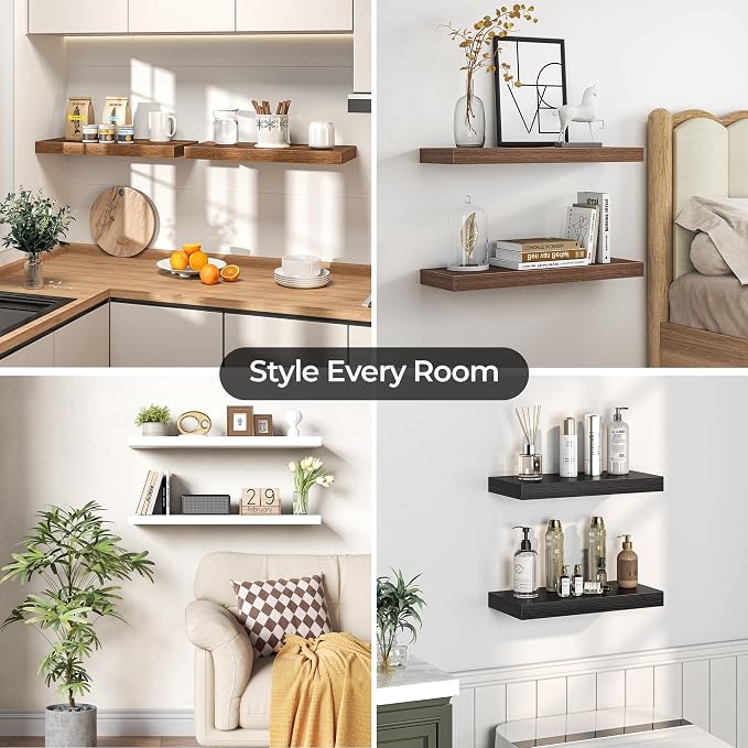 Fun Memories Floating Shelves for Wall, 66 Inch Long Set of 2 Rustic Wood Wall - Image 7