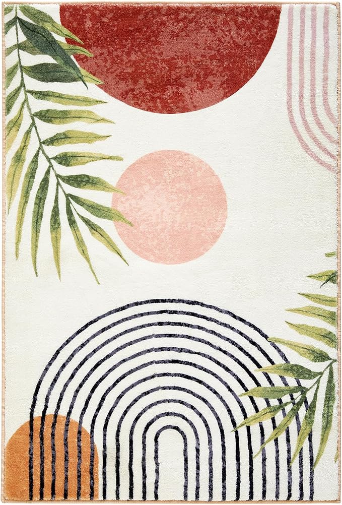 RoomTalks Mid Century Modern Washable Rug, Boho Cute Aesthetic 5x7 Area Rugs - Image 9