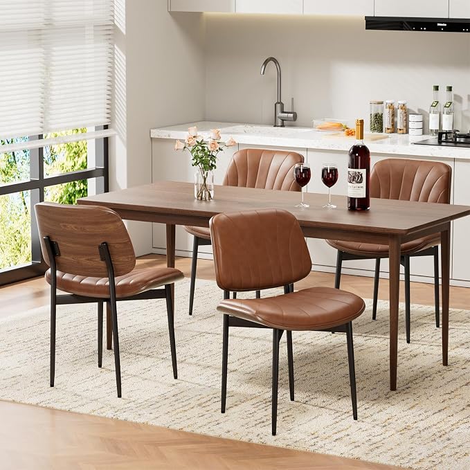 REONEY Dining Chairs Set of 4, Mid-Century Modern Upholstered PU Leather Chairs - Image 6
