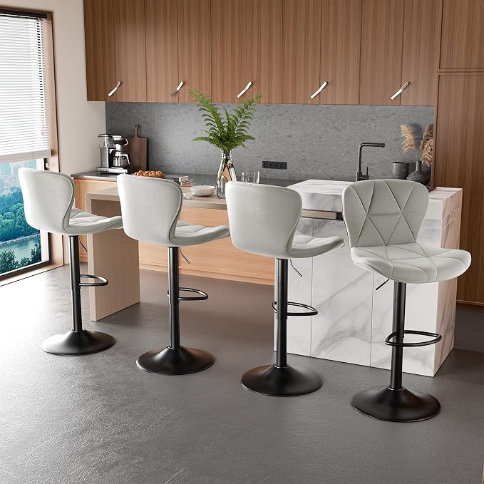 Nalupatio Modern Bar Stools Set of 3, Adjustable Faux Leather Upholstered - Image 5