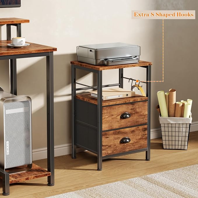 Furologee Nightstand with 2 Fabric Drawers, Night Stand with 2-Tier Shelf - Image 7