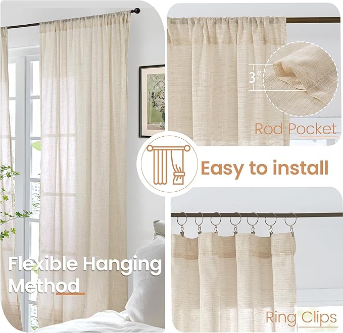 BGment Natural Linen Curtains 45 Inch Length - Image 6