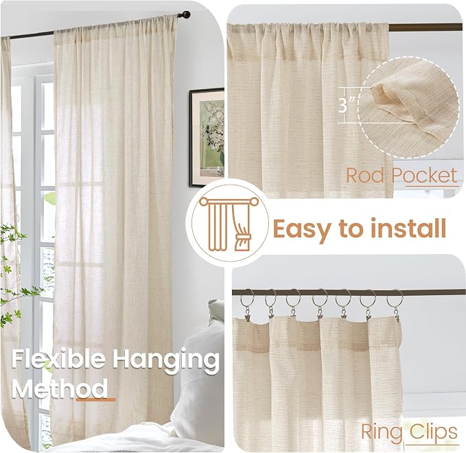 BGment Natural Tan Linen Curtains 80 Inches Long - Image 5