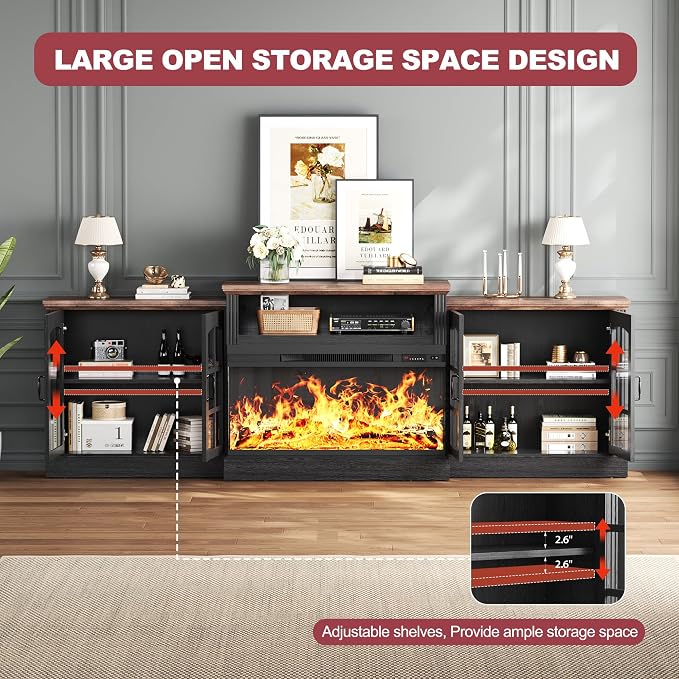 97" Fireplace TV Stand with 36" Electric Fireplace, Farmhouse Entertainment - Image 7