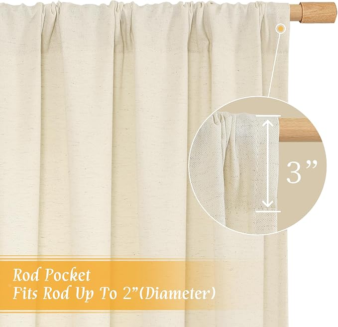 LAMIT 48 Inch Short Window Linen Curtains, Light Beige Soft Thick Light - Image 3