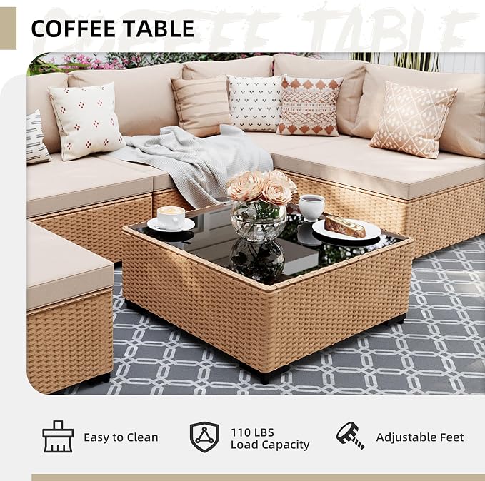 UPHA 9 Pieces Patio Furniture Sets, Wicker Outdoor Sectional Sofa Couch - Image 5