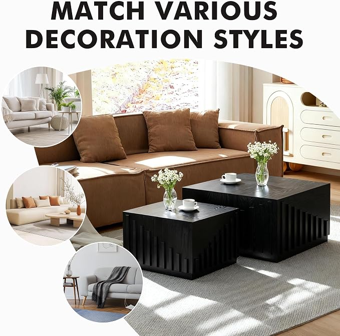 Black Nesting Tables for Living Room, Square Nesting Coffee Table Farmhouse - Image 7