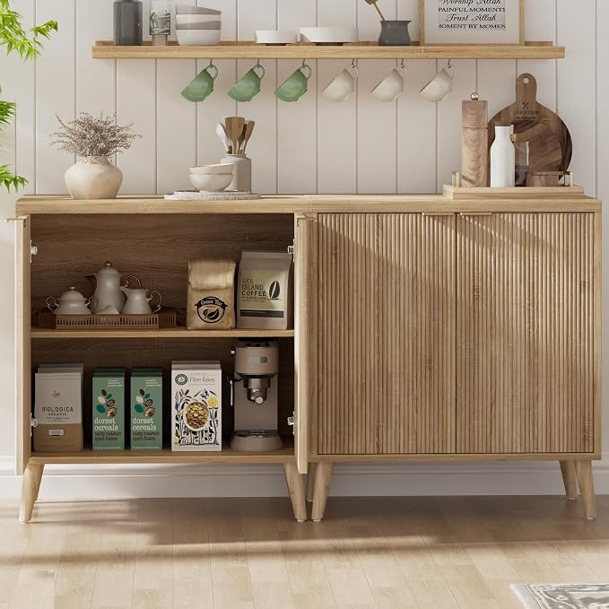 Homleke Buffet Cabinet with Storage, Modern Fluted Accent Sideboard with Doors - Image 7