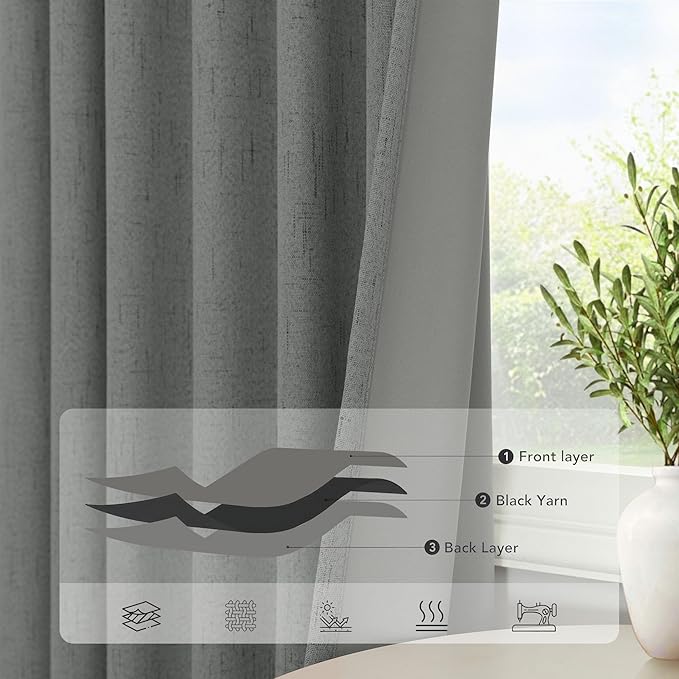Office Curtains for Windows 102 Inches Long 2 Panel Set Blackout Back Tab - Image 5