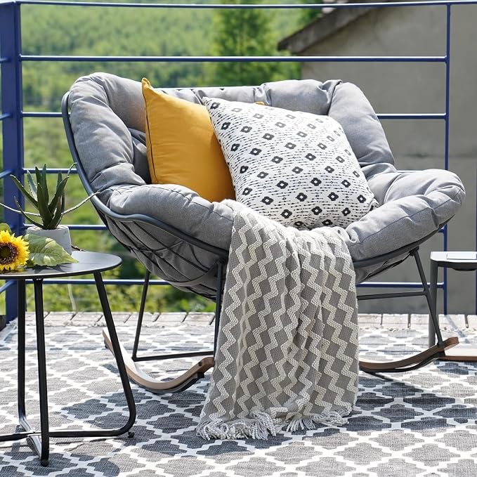 Grand patio Outdoor Rocking Chair, Oversized Papasan Rocking Chair - Image 8