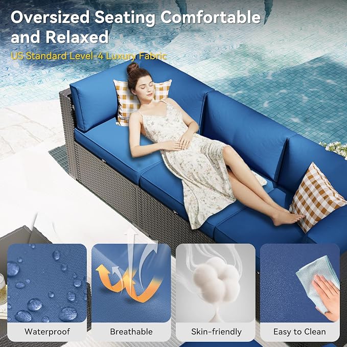 Aoxun Patio Furniture Set with Umbrella, 8 Piece Outdoor Sectional Sofas - Image 3