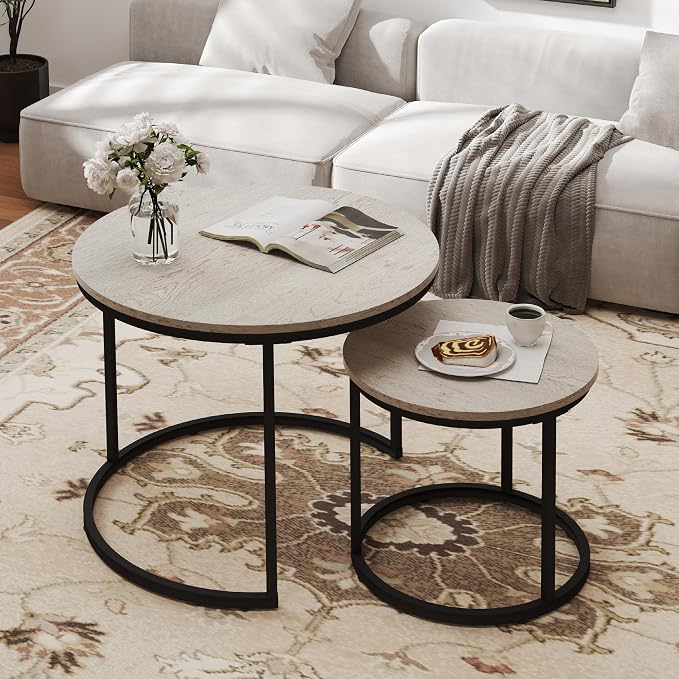 Otterease Nesting Tables Set of 2, Round Coffee Table, Small Nesting Coffee by Otterease