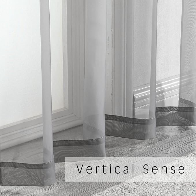 OWENIE Grey Sheer Curtains 24 Inches Long 2 Panels - Image 3