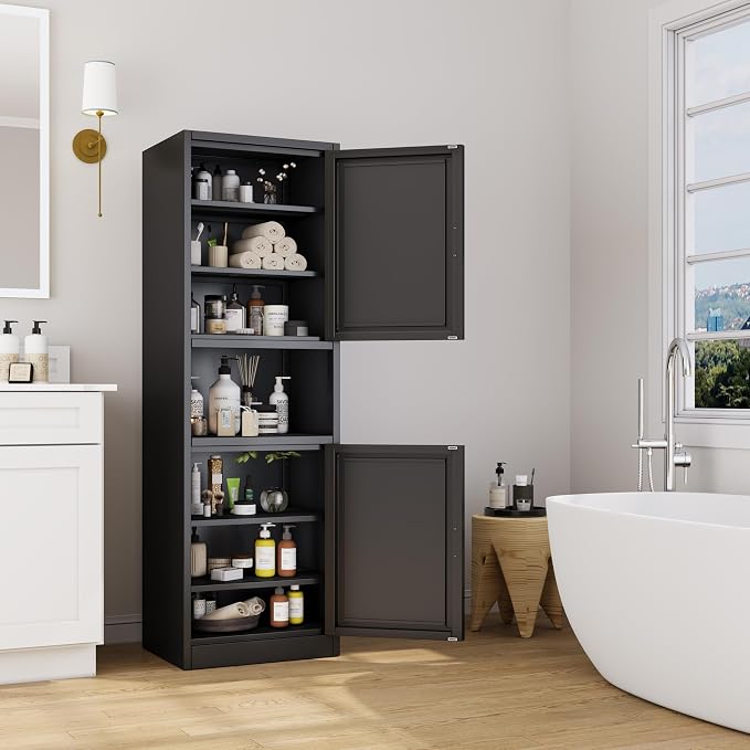 Ckzbx Tall Narrow Storage Cabinet 66.93" H Tall Bathroom Cabinet Metal Pantry - Image 2