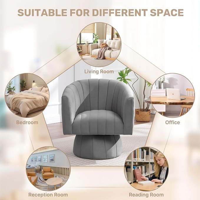 Swivel Accent Barrel Chair, Cute Comfy Small Round 360° Arm Chair. Velvet Sofa - Image 5