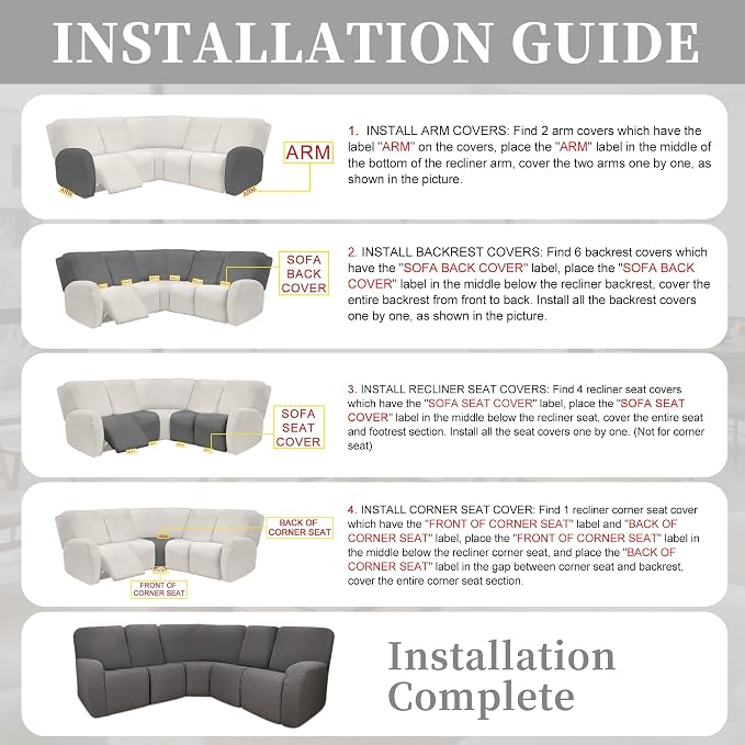 100% Waterproof Sectional Recliner Couch Covers - Image 7