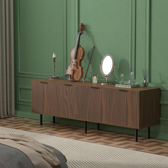 TV Stand for 80 Inch TV, Fluted Entertainment Center - Image 4