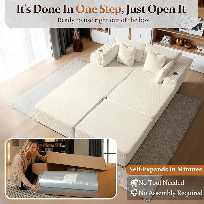72" Cloud Sectional Couch, Comfort Sleep Sofa - Image 3