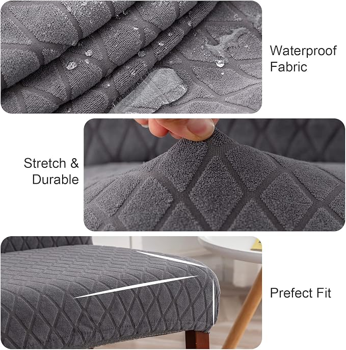 Genina Waterproof Chair Covers for Dining Room Set of 2, Stretch Jacquard - Image 3