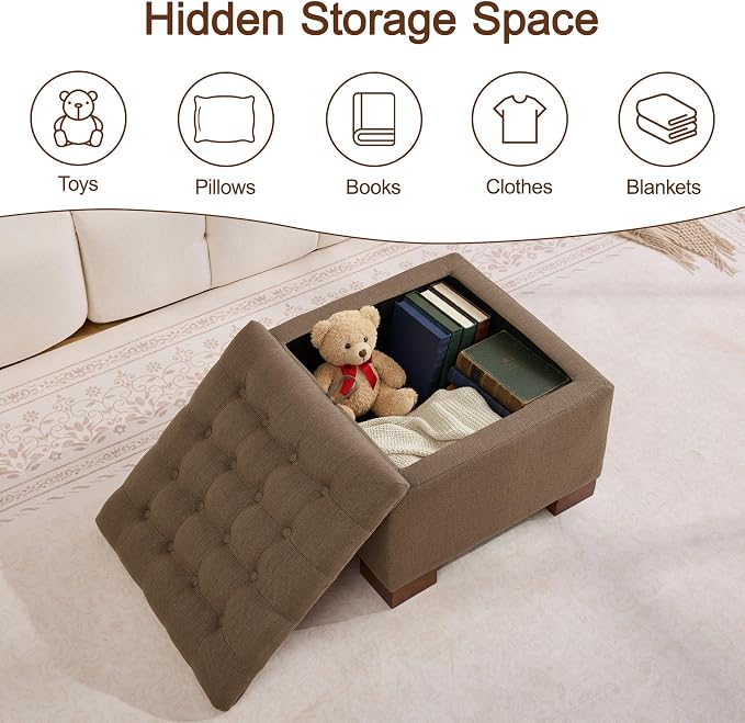WUTUTUEE 24" Fabric Square Storage Ottoman - Image 7