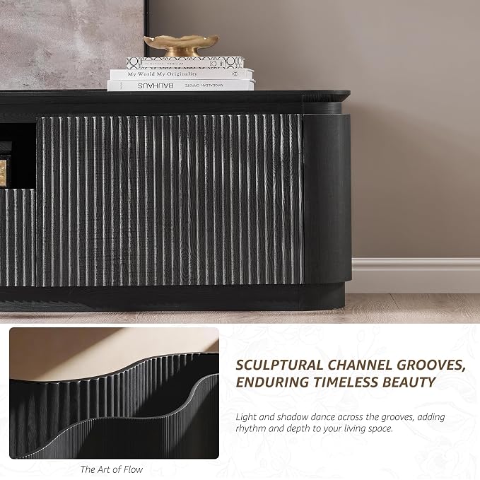 70" Fluted TV Stand for TVs Up to 80", Mid Century Modern Entertainment Center - Image 6