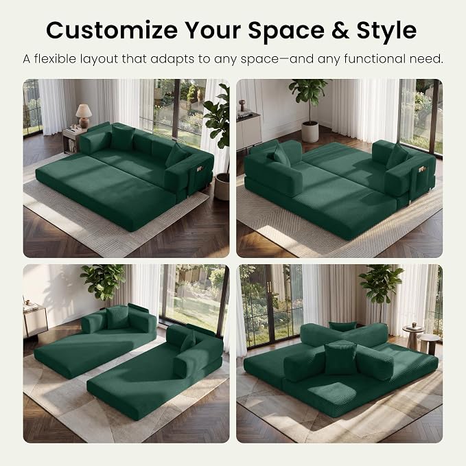 78.8" Convertible Sofa Bed, Corduroy Futon Couch - Image 3