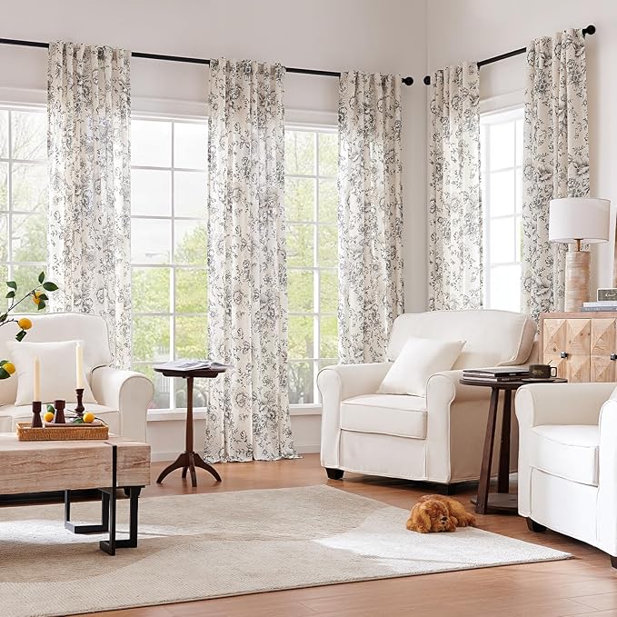 jinchan Linen Blend Curtain Floral Curtains - Image 8