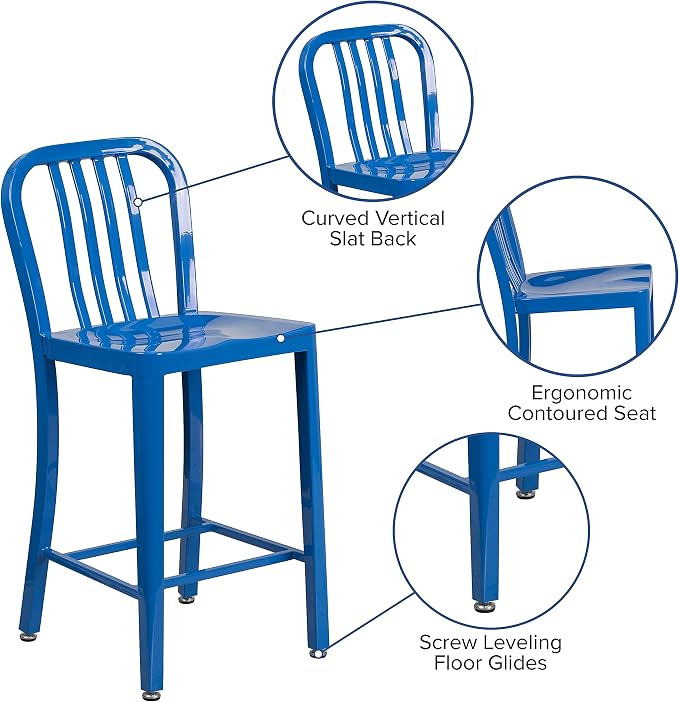 Flash Furniture Commercial Grade 24" High Blue Metal Indoor-Outdoor Counter - Image 6
