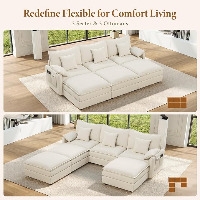 Vesgantti 108" Sectional Sleeper Sofa, 6-Seater Oversized Modular Cloud Couch - Image 7