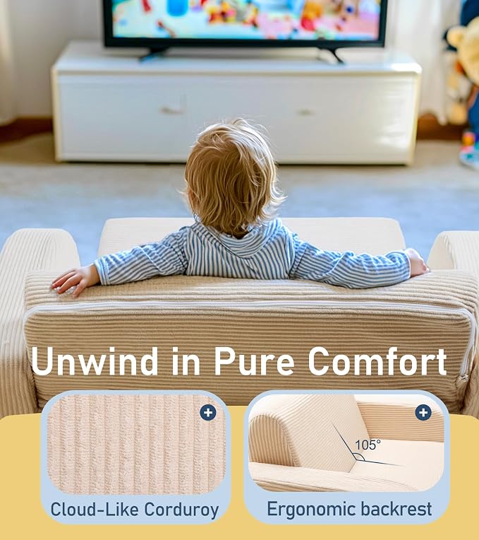 3-in-1 Extra Wide Convertible Kids Couch, Flip Open Toddler Couch to Lounger - Image 4