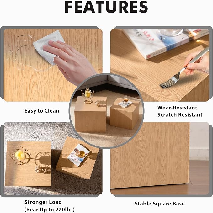 Square Nesting Tables for Living Room, Nesting Coffee Table Wood Grain Veneer - Image 5