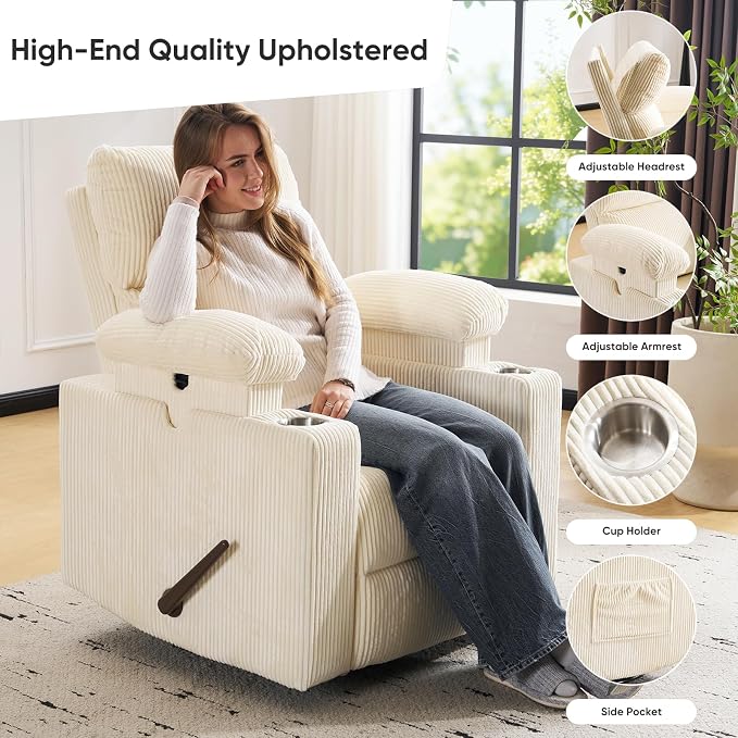 Swivel Rocker Recliner with Adjustable Armrests, Rocking Nursery Chair with - Image 5