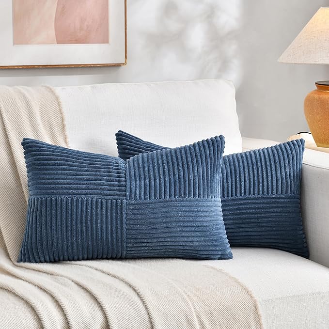 Fancy Homi 2 Packs Dusty Blue Lumbar Decorative Throw Pillow Covers 16x26 Inch by Fancy+Homi