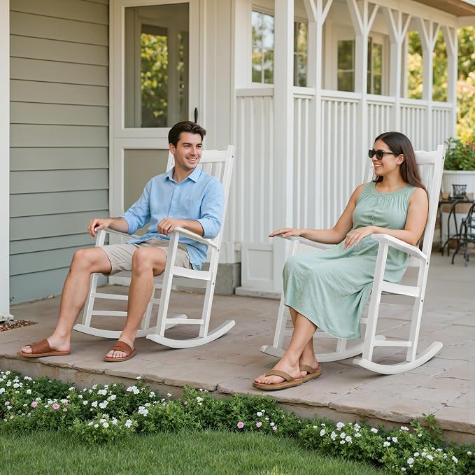 Flamaker Acacia Wood Patio Rocking Chair Set of 2, High Back and Widen Armrest - Image 2